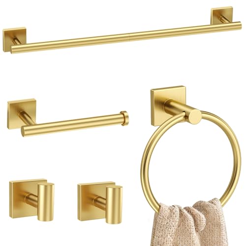 5 Pieces Brushed Gold Bathroom Hardware Set Towel Bar Set Stainless Steel Wall-Mounted Bathroom Accessories Set 23.6 Inch Towel Racks for Bathroom - color: Brushed Gold