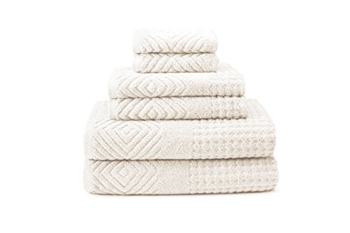 Texere 100% Organic Cotton Diamond Jacquard Luxury Bath Towel Sets - Soft and Absorbent Hotel and Spa Quality - 2 Large Bath Towels, 2 Hand Towels, 2 Washcloths (Diamond, Cream, 6 Piece) - color: Cream (Diamond)