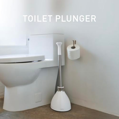 simplehuman Toilet Plunger with Holder Set, Magnetic Drip-Free Cover, Narrow Flange for Modern Low-Flow Toilets, Hidden Dome Storage, Stainless Steel, White - color: White, style: Toilet Plunger