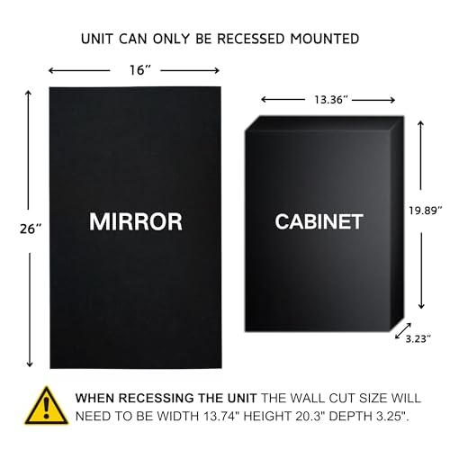 TEHOME Recessed Mount 16x26'' Squared Rectangle Silver Bathroom Medicine Cabinet with Mirror Silver Metal Framed Rectanglular Medicine Cabinet 2 Adjustable Glass Shelves - color: Sliver