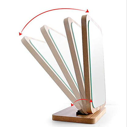 Aestivate Rectangular Compact Table Mirror Standing Wood Framed Rectangle Tabletop Makeup Mirror Desktop Mirror 90 Degree Rotating Mirror - size: 8"L x 6.3"W