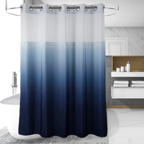 71" W x79 L Hook Free Fabric Shower Curtain with Polyester Snap-in Liner with Magnets–Hotel Quality Top See Through Gradient Blue - color: Gradient Blue, size: 71"W x 79"L (Pack of 1)