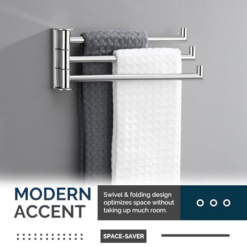 Angle Simple Swivel Hand Towel Rack, Foldable 3 Bars, Polished Chrome | Solid SUS304 Stainless Steel, Kitchen Towel Holder, Triple Arms Space Saving, 9.84" - color: Polished Chrome