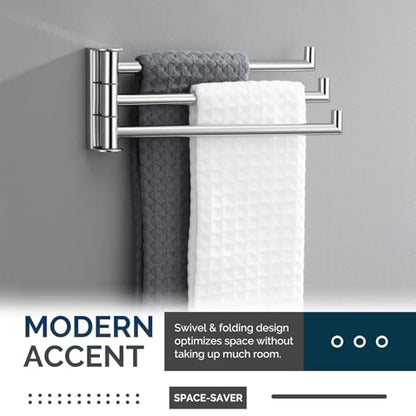 Angle Simple Swivel Hand Towel Rack, Foldable 3 Bars, Polished Chrome | Solid SUS304 Stainless Steel, Kitchen Towel Holder, Triple Arms Space Saving, 9.84" - color: Polished Chrome