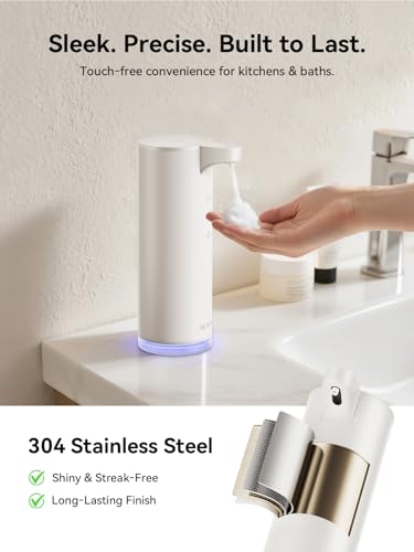 Automatic Foam Soap Dispenser, 0.2s Fast Sensor, USB-C Rechargeable, Smudge-Resistant Stainless Steel, Touchless Liquid & Foaming Soap Dispenser for Bathroom, Kitchen, Hotel, White - color: White