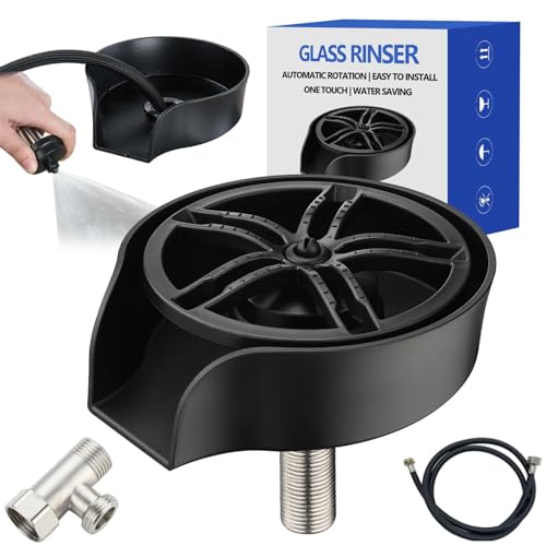Glass Rinser for Kitchen Sink, Cup Cleaner Sink Attachment, Cup Rinser for Sink High Pressure Cup Washer with Pull-out Spray, Bar Cafe Restaurant Bottle Rinser, 360 Degree Rotating Quick Clean (Black)