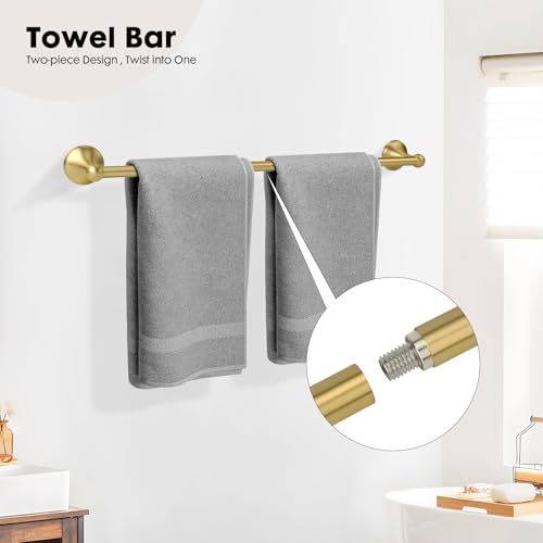 4 Piece Antique Bathroom Hardware Accessories Set Brushed Gold,24 Inch Towel Bar Set,Towel Rack Set,Bathroom Towel Holder Set - color: Brushed Gold