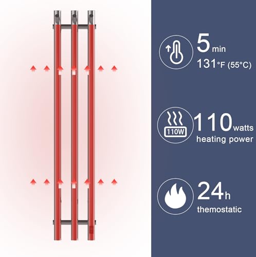 Heated Towel Rack, Towel Warmer with Timer, Wall Mounted hot Towel Warmer Rack for Bathroom, Hardwired or Plug-in Models Vertical Towel Heater, 2 Vertical Rack Round Design (Silver) - color: Silver