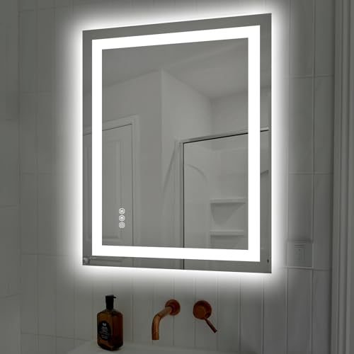 Hivone 28"X36" LED Bathroom Mirror with Lights, Anti-Fog, Dimmable, Backlit + Front Lit, Smart Bathroom Vanity Mirror, Memory Function, Shatterproof, Tempered Glass (Horizontal/Vertical) - size: 28"L x 36"W