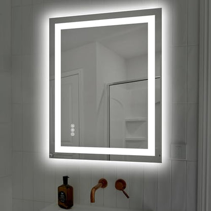 Hivone 28"X36" LED Bathroom Mirror with Lights, Anti-Fog, Dimmable, Backlit + Front Lit, Smart Bathroom Vanity Mirror, Memory Function, Shatterproof, Tempered Glass (Horizontal/Vertical) - size: 28"L x 36"W