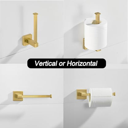 Leyden Gold Toilet Paper Holder Hand Towel Holder, Brushed Brass Toilet Roll Holder Towel Ring, Modern Bathroom Hardware Set Stainless Steel Wall Mounted 2 Pieces - color: Gold Square Bottom