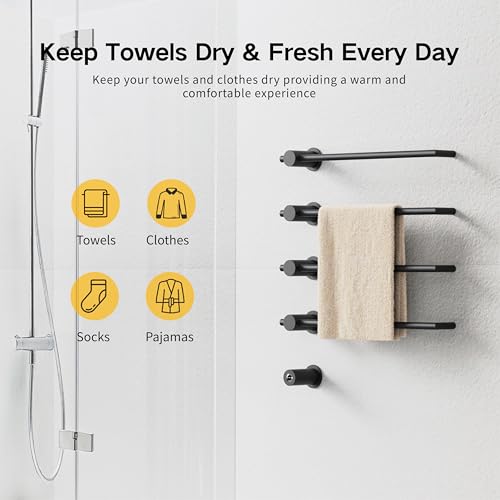 Z&Zhanle Electric Towel Warmer Rack, 3-Bar Wall Mount, Hidden Style, One-Touch Start, White, (Satin Black) - color: 3-bar Satin Black