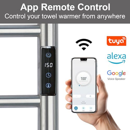 Electric Towel Rack with Voice Control for Alexa & Google Home,TUYA - Wall-Mounted Bathroom Heating Towel Warmer,Plug-in,Stainless Steel Material,16.54x23.62x5.51 in,Brushed，4 Bars - color: Brushed With Wifi, size: 4 Bar