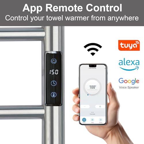 Electric Towel Rack with Voice Control for Alexa & Google Home,TUYA - Wall-Mounted Bathroom Heating Towel Warmer,Plug-in,Stainless Steel Material,16.54x23.62x5.51 in,Brushed，4 Bars - color: Brushed With Wifi, size: 4 Bar