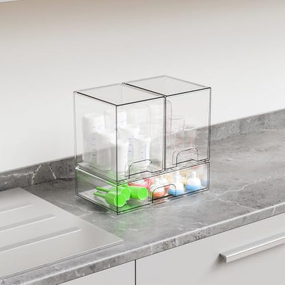 3 Set Baby Bottle Organizer for Countertop,BPA Free Bottle Station Organizer for Breast Pump Parts,Pacifier and Baby Accessories,Clear Stackable Storage Drawers and Home Edit Storage Containers - style: 3 PACK