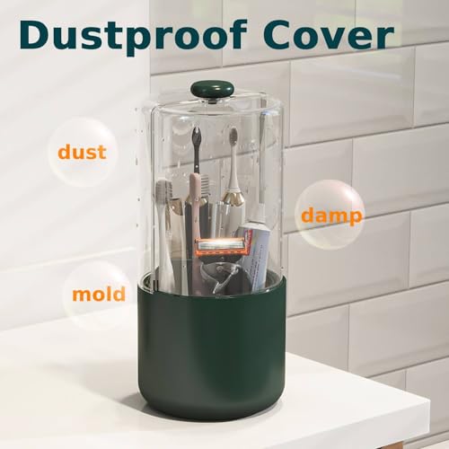 YOOLENS Toothbrush Holder with Cover 360 Rotating 4 Compartments Bathroom Toothpaste Electric Toothbrush Organizer, Dark Green - color: Dark Green