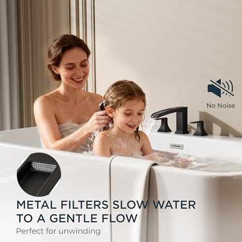 FORIOUS Roman Bathtub Faucet 3 Hole Deck Mount with 2 Handle Matte Black | Tub Faucet for 3-Hole Set, 6-12" Centered Distance, Widespread Garden Bath Tub, Waterfall Spout, High Flow, Brass - color: Matte Black