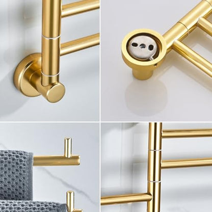 ZHOUXIAO Swing Out Towel Bar Holder Gold Finish/Golden Swivel Towel Rack for Bathroom or Kitchen, Metal Towel Bar Folding Arm Swivel Hanger Bathroom Storage Wall Mounted 3Bars