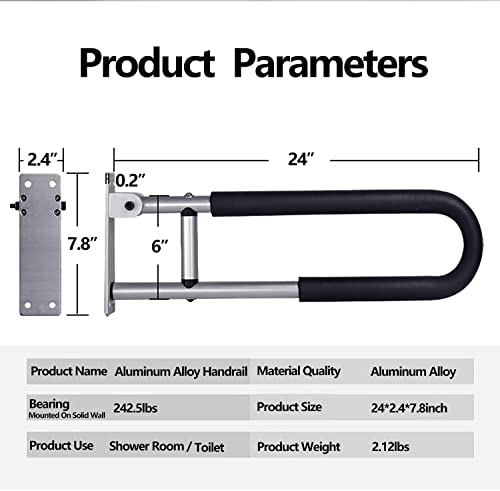2pcs 23.6 inch Foldable Handicap Grab Bars with Anti Slip Rubber Grip, Toilet Safety Hand Rails for Elderly Seniors Disabled, Shower Bathroom Accessories…