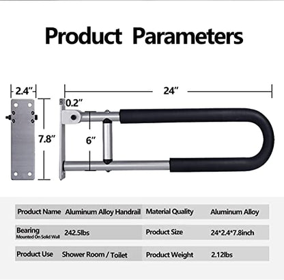 2pcs 23.6 inch Foldable Handicap Grab Bars with Anti Slip Rubber Grip, Toilet Safety Hand Rails for Elderly Seniors Disabled, Shower Bathroom Accessories…