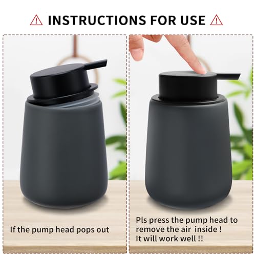 Soap Dispenser Ceramic with Easy-to-Press Pump Hand Lotion Liquid Dispenser for Shampoo Bathroom Kitchen 12 oz Grey - color: Liquid-grey