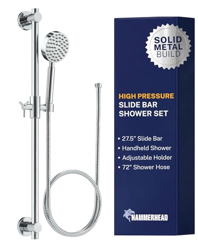 HammerHead Showers® Solid Metal 27.5 Inch Shower Slide Bar Set and Handheld Shower Head with Hose — CHROME — 2.5 GPM High Pressure Spray Wand — Easily Adjust Height & Angle of Handshower - color: Chrome, size: 2.5 GPM