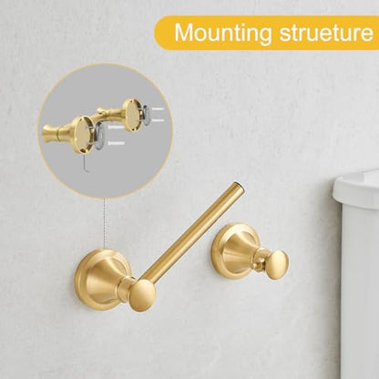 Bathroom Toilet Paper Holder Wall Mount Tissue Holder Brushed Gold | Rustproof Toilet Tissue Roll Holder, Flexible Double Post Pivoting Handle, Bathroom Accessories SUS304 Stainless Steel - color: Brushed Gold