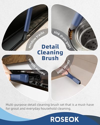 ROSEOK Grout Cleaner Brush Set, Detail Cleaning Brush Set, Nylon Bristles | Crevice Scrub Brushes, Deep Clean Brush Set for Edge, Tile, Sink, Corners, Drains, Blue