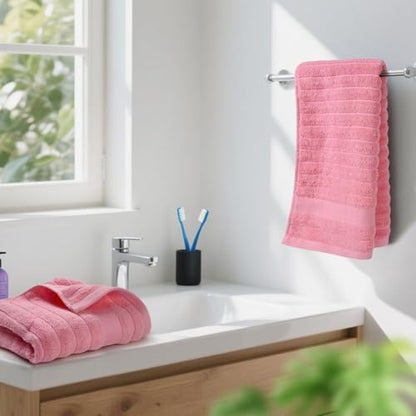 Jacquotha 2-Pack Hand Towels for Bathroom (Pink) Ribbed | Cotton Face Towel for Women Girls, 13” x 29”, Soft and Quick Drying 480 GSM - color: Pink