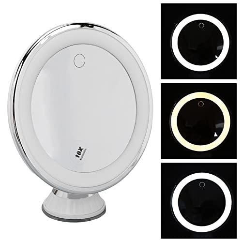 10X Magnifying Makeup Mirror with Lights, Rechargeable Powerful Locking Suction Cup Bathroom Shower 360 Degree Rotation Portable Cosmetic Intelligent Switch for Home Travel Lighted Vanity Tabletop