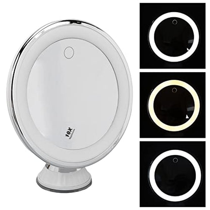 10X Magnifying Makeup Mirror with Lights, Rechargeable Powerful Locking Suction Cup Bathroom Shower 360 Degree Rotation Portable Cosmetic Intelligent Switch for Home Travel Lighted Vanity Tabletop