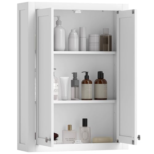 HOMCOM Bathroom Wall Cabinet Modern Medicine Cabinet Wall Mounted White | Over The Toilet Space Saver, 2 Doors, 2 Adjustable Shelves