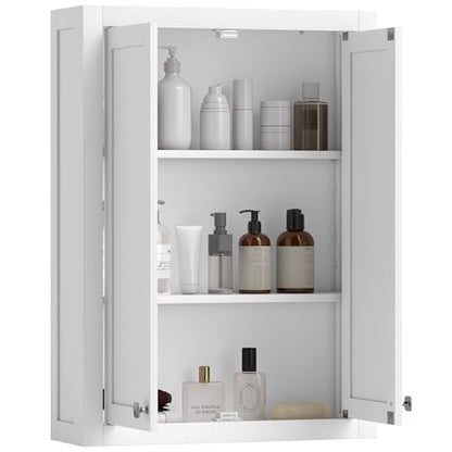 HOMCOM Bathroom Wall Cabinet Modern Medicine Cabinet Wall Mounted White | Over The Toilet Space Saver, 2 Doors, 2 Adjustable Shelves