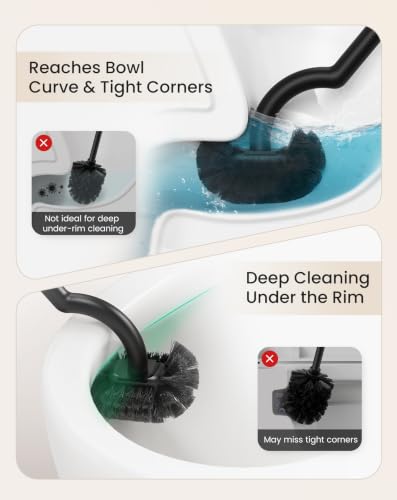 Cesun 304 Stainless Steel Toilet Brush and Holder Set, 2 Brush Heads, Black | S-Shaped Deep Cleaning, Scratch-Free Nylon Bristles, Long Handle & Splash Guard, Replaceable Brush Head - color: Black