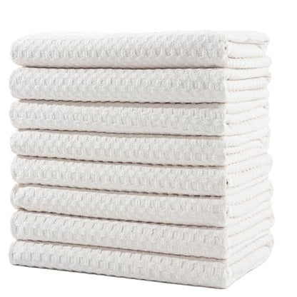POLYTE Ultra Premium Microfiber Kitchen Dish Hand Towel Waffle Weave, 8 Pack (16x28 in, Off White) - color: Off White, size: 16x28 in