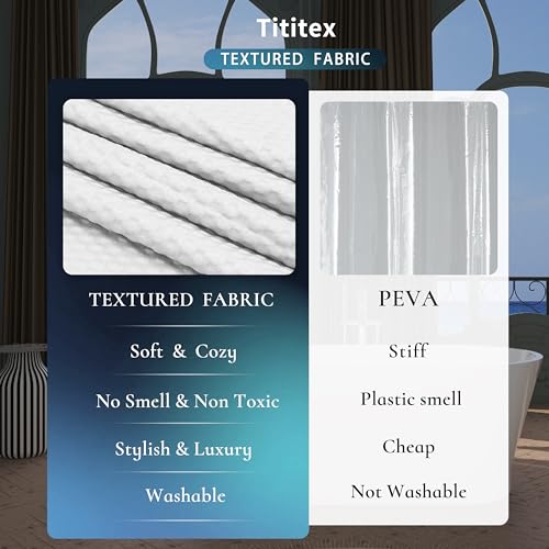 Tititex Solid White Cloth Fabric Shower Curtain Liner with 2 Magnets - Texture Pressure Bubble Soft Hotel Quality Waterproof Shower Liner, Light-Weight & Machine Washable 72x78 inch - color: White, size: 72"W x 78"L (Pack of 1)
