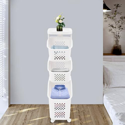 2/3/4-Layer Laundry Basket, Washing Storage Clothes Hamper w/Wheels, Narrow Vertical Rolling Laundry Cart, Bathroom Bedroom Clothes Storage Basket Cart for Towels, Blankets, for Hotel, Dorm (3-Tier) - size: 3-Tier