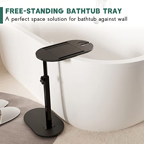 Bamboo Bathtub Tray Table with Adjustable Height | Freestanding Bathtub Caddy for Tub Against Wall, Tub Organizer Suitable for Luxury Spa - PATENT PROTECTED (Black) - color: Black