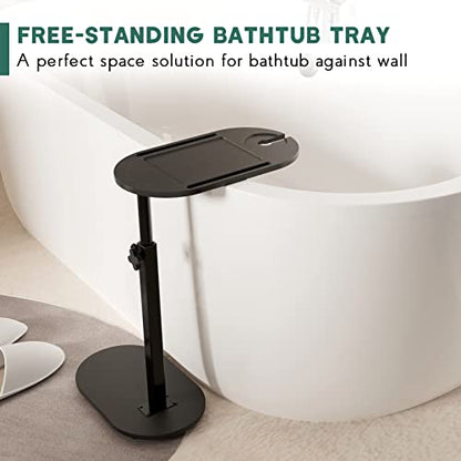 Bamboo Bathtub Tray Table with Adjustable Height | Freestanding Bathtub Caddy for Tub Against Wall, Tub Organizer Suitable for Luxury Spa - PATENT PROTECTED (Black) - color: Black