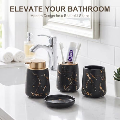 3 Piece Painted Ceramics Bathroom Accessories Set Durable Matte Black | Includes Lotion Dispenser, Toothbrush Holder, Soap Dish, Creative Design, Perfect For Home Gift - color: Matte Black（four Piece）