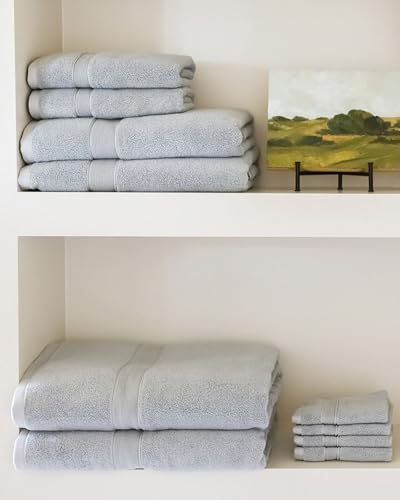 Cozy Earth Complete Luxe Bath Bundle - 60% Cotton 40% Viscose from Bamboo - Quick Dry & Plush Cotton Bath Towel Set - 4 Washcloths, 2 Hand Towels, 2 Bath Towels, 2 Bath Sheets - Harbor Mist - color: Harbor Mist