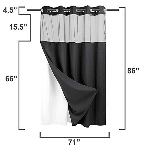 RiverDream Heavyweight Waffle No Hook Shower Curtain with Liner,Black,71x86 | Dotted Waffle,Snap-in Liner,Heavy Duty,Quick Dry,Mesh Top Window,With Bottom Magnets,Hotel-Grade,Washable,Extra Long Size - color: Black, size: 71"W x 86"L (Pack of 1)