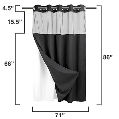 RiverDream Heavyweight Waffle No Hook Shower Curtain with Liner,Black,71x86 | Dotted Waffle,Snap-in Liner,Heavy Duty,Quick Dry,Mesh Top Window,With Bottom Magnets,Hotel-Grade,Washable,Extra Long Size - color: Black, size: 71"W x 86"L (Pack of 1)