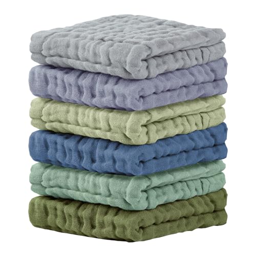 Cuddle Campus Baby Washcloths 6 Packs, Muslin Washcloths Baby,Cotton Burp Cloths, Extra Absorbent and Soft Wash Clothes for Newborns, 12x12 Inches - color: Set-14