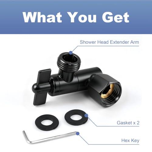OFFO Shower Head Extension Arm, 2.4 in Shower Extension Arm with Locking Nut, Adjustable Height and Angle Shower Arm Extender, Universal G1/2 Connector for Fixed and Handheld ShowerHead, Matte Black - color: Matte Black, style: 2.4 in