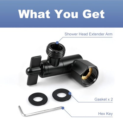 OFFO Shower Head Extension Arm, 2.4 in Shower Extension Arm with Locking Nut, Adjustable Height and Angle Shower Arm Extender, Universal G1/2 Connector for Fixed and Handheld ShowerHead, Matte Black - color: Matte Black, style: 2.4 in