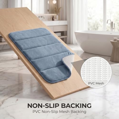 Bathroom Rugs Set 3 Piece, Memory Foam Bath Rugs, Non Slip Washable Bathroom Rug Set, Extra Soft Absorbent Bath Mats with U-Shaped Toilet Rug, Dusty Blue - color: Dusty Blue