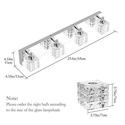 Ralbay Modern LED Chrome Vanity Lights - 4 Lights Crystal Bathroom Light Fixtures Over Mirror - color: Chrome, size: 26 inch