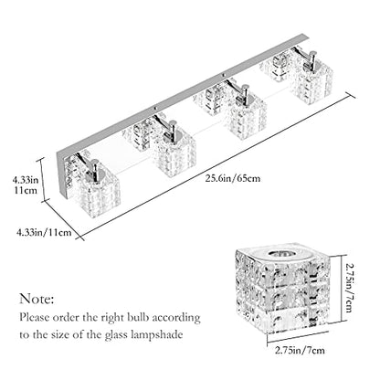 Ralbay Modern LED Chrome Vanity Lights - 4 Lights Crystal Bathroom Light Fixtures Over Mirror - color: Chrome, size: 26 inch