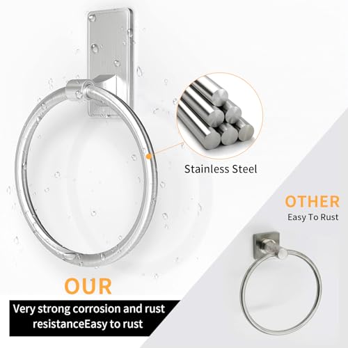 Adhesive Towel Ring, Bathroom Hand Towel Holder SUS304 Heavy Duty Stick On Towel Holder for Kitchen, Brushed Nickel - color: Brushed Nickel, size: Round(1-pack)